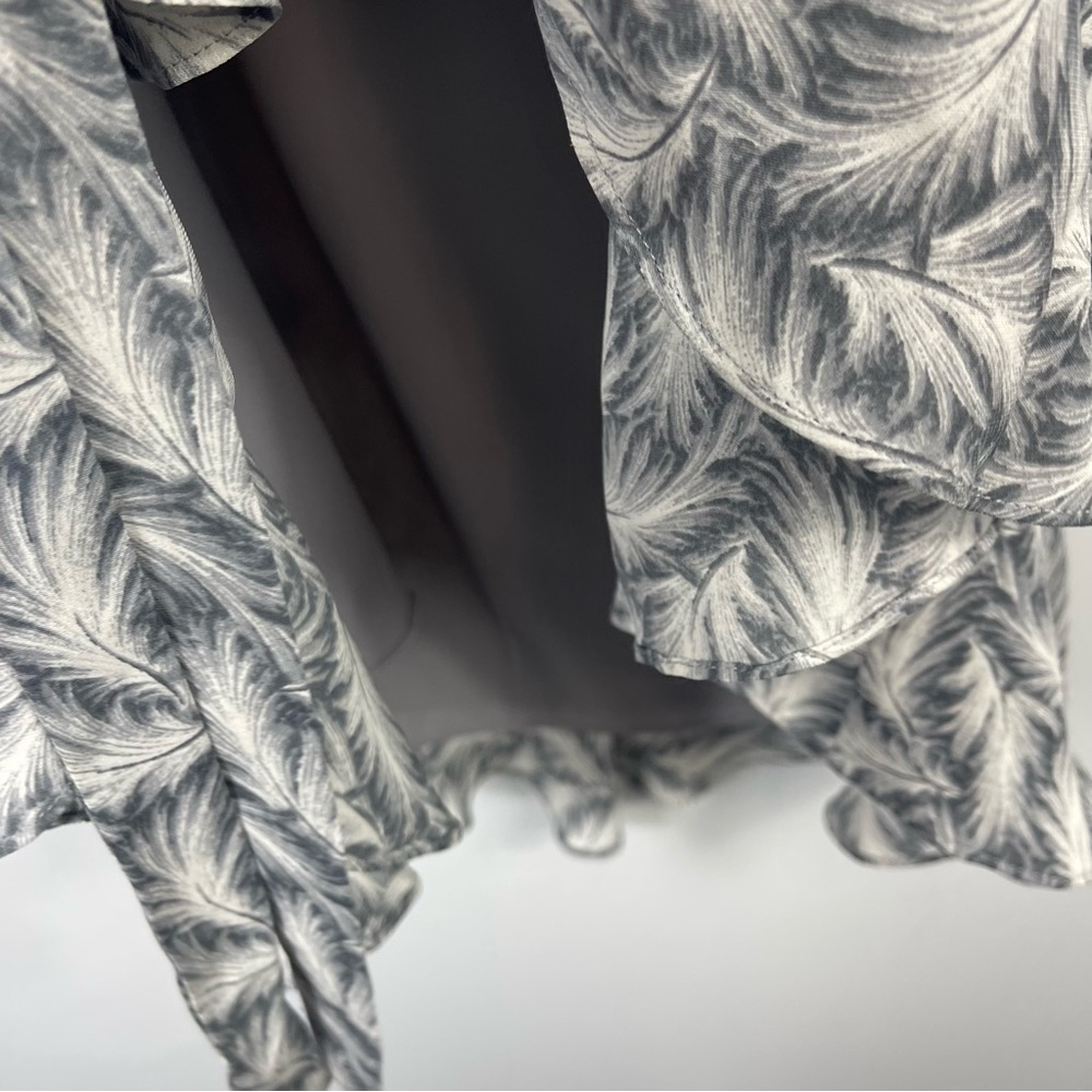 Joie Isaline Feather Cold Shoulder Mini Dress Gray White Print Silk Tie Belt XXS - Picture 10 of 16
